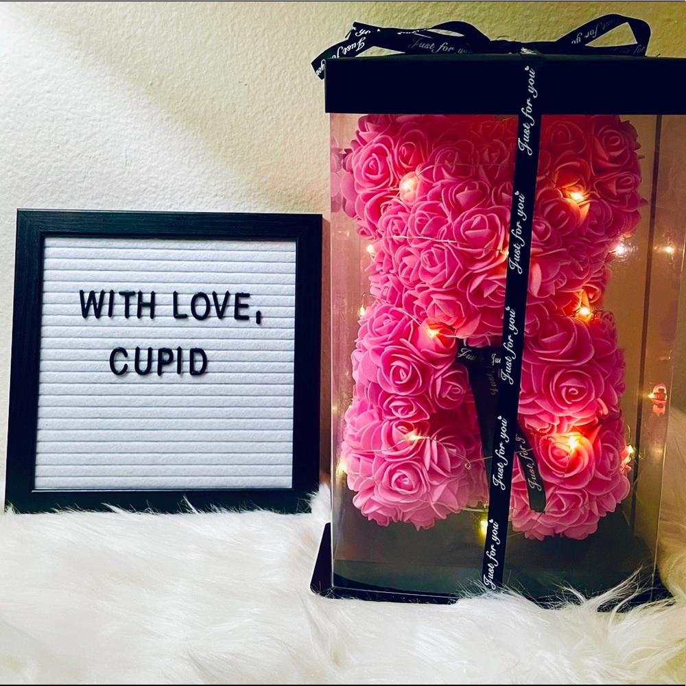 Pink Rose Bear with box and LED lights